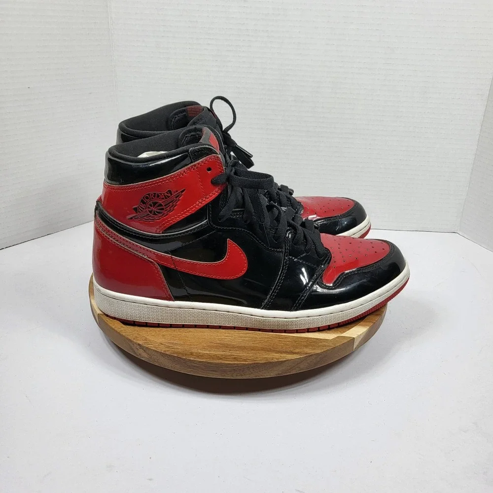 Jordan 1 High‎ OG Patent Bred Mens Size 10 Black Red Good 555088-063 Sneakers